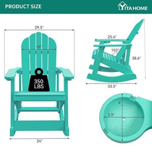 YITAHOME Outdoor Rocking Adirondack Chair Set of 2, Heavy Duty Plastic Rocking Chairs with Rotatable Cup Holder, Oversized Rocker Chair for Garden Lawn Yard Patio Deck Pool Porch Beach Fire Pit