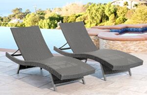 abbyson living outdoor adjustable chaise lounge chair set of 2 wicker patio chairs, grey