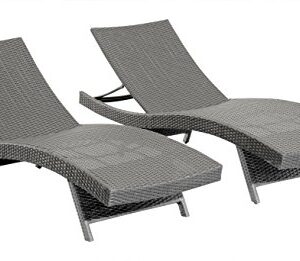 Abbyson Living Outdoor Adjustable Chaise Lounge Chair Set of 2 Wicker Patio Chairs, Grey