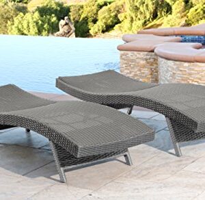 Abbyson Living Outdoor Adjustable Chaise Lounge Chair Set of 2 Wicker Patio Chairs, Grey