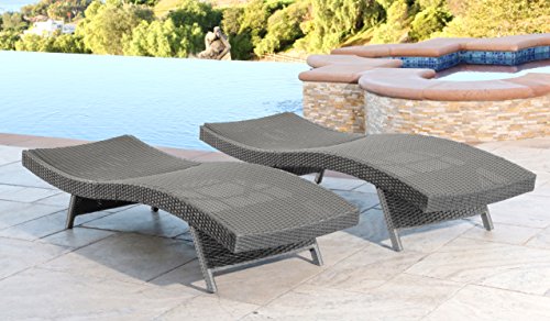 Abbyson Living Outdoor Adjustable Chaise Lounge Chair Set of 2 Wicker Patio Chairs, Grey