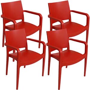 sunnydaze landon plastic patio dining armchair seat – modern design – deck, lawn and garden seat – indoor or outdoor use – commercial grade all-weather – red – 4 chairs
