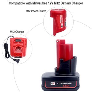 ELEFLY 2 Pack M12 6.0Ah Replacement for Milwaukee M12 12V Lithium Battery 48-11-2460 48-11-2411 48-11-2401 48-11-2402 48-11-2440, Compatible with Milwaukee 12-Volt M12 Cordless Tools