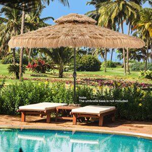 tangkula 10 ft thatched patio umbrella, 2 tier hawaiian style grass beach umbrella with 32 led lights, center light, solar tiki umbrella with 8 ribs, tilt adjustment, manual crank for backyard, poolside, deck