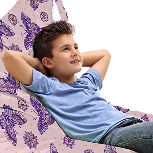 Lunarable Vintage Lounger Chair Bag, Butterflies and Floral Motifs Retro Pattern Spring Time Style Illustration, High Capacity Storage with Handle Container, Lounger Size, Multicolor