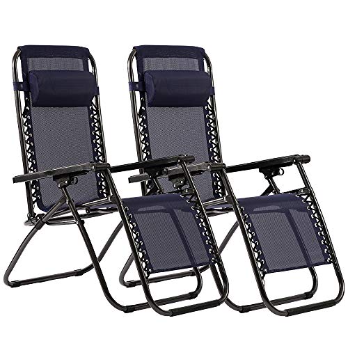 Zero Gravity Chair Patio Lounge Recliners Set of 2 Adjustable Lounge Outdoor Chairs with Pillows for Backyard, Poolside, Garden, Pool, Beach, Lawn, Deck,Yard - Blue