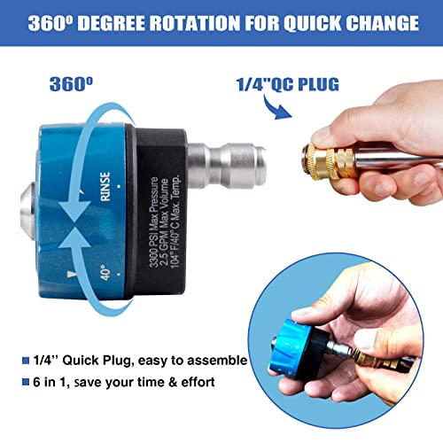 MEKOH Pressure Washer Nozzle, 6-in-1 Quick Changeover Nozzle, Adjustable Pressure Washer Nozzle with 1/4 Inch Quick Connect, 3300 PSI Spray Nozzle