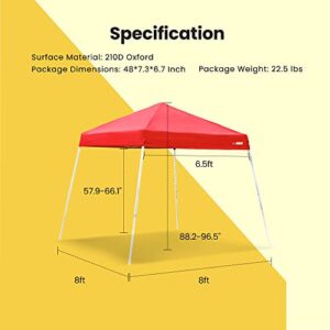 VIVOHOME Slant Leg Outdoor Easy Pop Up Canopy Party Tent Red 8 x 8 Feet