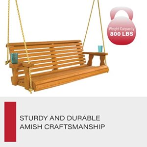 Amish Casual Heavy Duty 800 Lb Roll Back Treated Porch Swing with Hanging Ropes and Cupholders (5 Foot, Cedar Stain)