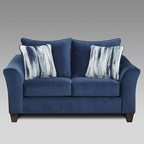 Roundhill Furniture Camero Fabric Pillowback Loveseat, Navy Blue