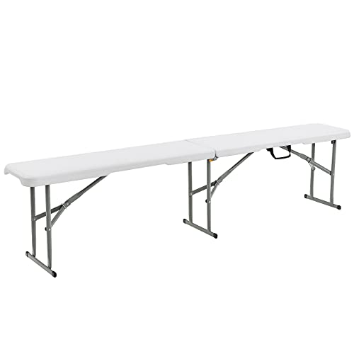 Giantex 6 Feet Folding Bench, Portable Indoor Outdoor Seat for Picnic Camping Party Dining, Foldable Bench with Carrying Handle 550 lbs Capacity Off White (1)