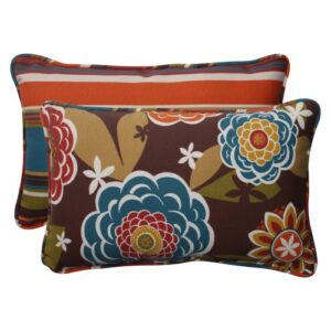 pillow perfect 499895 outdoor/indoor annie chocolate/westport teal lumbar pillows, 11.5″ x 18.5″, reversible, 2 pack