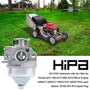 HIPA GCV190 Carburetor with for Honda GCV 190 GCV190A GCV190LA Engine HRB217 HRX217 HRX217K1 HRX217K2 Lawn Mower 16100-Z0Y-813 Spark Plug