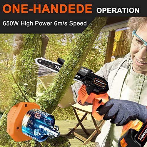 Mini Chainsaw 6 Inch, Cordless Mini Chainsaw Battery Powered with 24V 10000mAh Rechargeable Battery, 2.57Lb One-Hand Use Electric Chainsaw, Handheld Chainsaw for Tree Trimming Wood Cutting