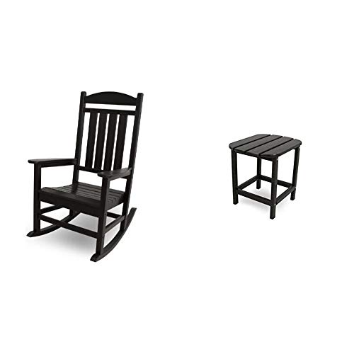 POLYWOOD R100BL Presidential Rocking Chair, Black & SBT18BL South Beach 18" Outdoor Side Table, Black