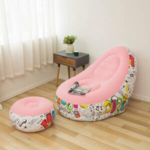 RITONS Inflatable Lounge Chair with Ottoman Blow Up Chaise Lounge Air Lazy Sofa Set Flocked Couch Portable Inflatable Seats for Lounge Inflatable Deck Chair for Indoor & Outdoor (Macaron Pink)