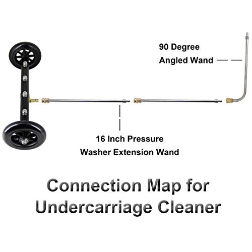 Biswing Dual-Function Undercarriage Cleaner, 16 Inch Surface Cleaner for Pressure Washer, Underbody Car Wash Water Broom with 2 Pieces Straight Extension Wand, 1 Piece 90 Degree Curved Wand, 4000 PSI