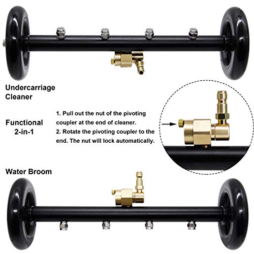 Biswing Dual-Function Undercarriage Cleaner, 16 Inch Surface Cleaner for Pressure Washer, Underbody Car Wash Water Broom with 2 Pieces Straight Extension Wand, 1 Piece 90 Degree Curved Wand, 4000 PSI