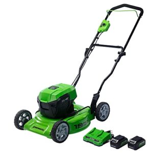 greenworks 2 x 24v (48v) 19” brushless cordless lawn mower, (2) 4.0ah batteries and dual port charger included