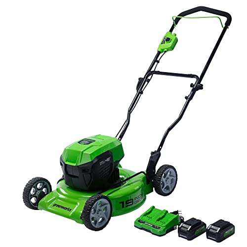 Greenworks 2 x 24V (48V) 19” Brushless Cordless Lawn Mower, (2) 4.0Ah Batteries and Dual Port Charger Included