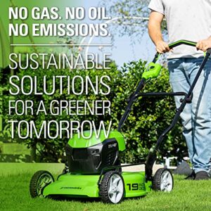 Greenworks 2 x 24V (48V) 19” Brushless Cordless Lawn Mower, (2) 4.0Ah Batteries and Dual Port Charger Included