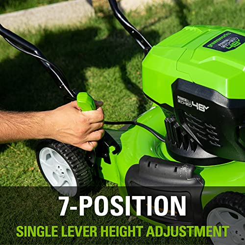 Greenworks 2 x 24V (48V) 19” Brushless Cordless Lawn Mower, (2) 4.0Ah Batteries and Dual Port Charger Included