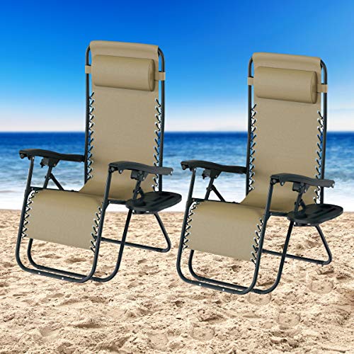 Lavish Home Zero Gravity Lounge Chairs, Beige