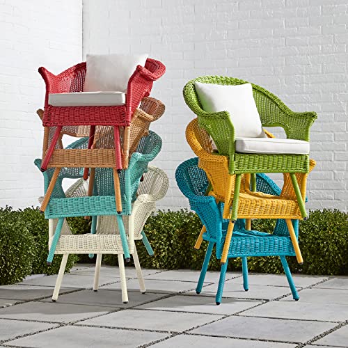 BrylaneHome Roma Hand-Woven Resin Wicker Stacking Chair + Free Seat & Back Cushions, Lemon Yellow