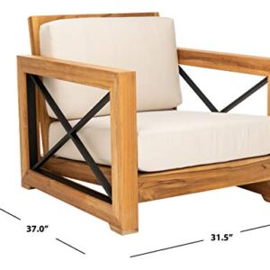 Safavieh CPT1009A Couture Curacao Brazilian Teak Outdoor Patio Club Chair, Natural/White