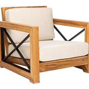 Safavieh CPT1009A Couture Curacao Brazilian Teak Outdoor Patio Club Chair, Natural/White