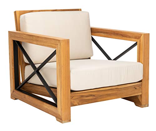 Safavieh CPT1009A Couture Curacao Brazilian Teak Outdoor Patio Club Chair, Natural/White