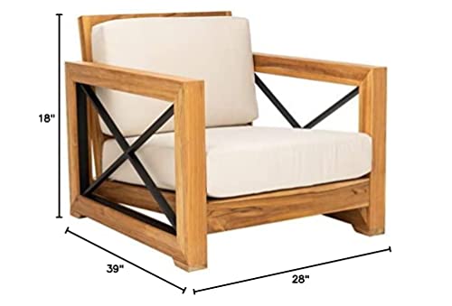 Safavieh CPT1009A Couture Curacao Brazilian Teak Outdoor Patio Club Chair, Natural/White