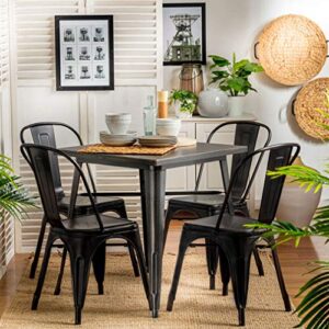 Metal Dining Chairs Set of 4 Stackable Metal Chairs Room Chair Vintage Patio Chair with Back 18 Inches Seat Height Kitchen Chair Tolix Restaurant Chairs Stackable Trattoria Indoor Outdoor Chair Black