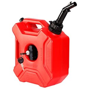 arcticscorpion upgraded gas can, 5l/1.3 gallon mountable motorcycle gas can with snap-in spout, mounting hardware, lock and keys emergency gas or water container for atv utv suv trailer and dirt bike