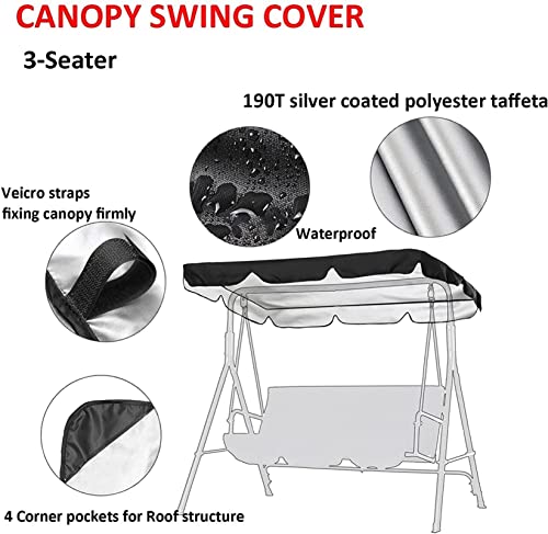 BTURYT Waterproof Garden Seater Sun Shade Porch Hammock Patio Swing Cover,Outdoor Swing Canopy Replacement Cover & Swing Cushion Cover-(top Cover + Chair Cover)