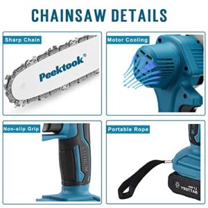 Mini Chainsaw 6-Inch, Peektook Electric Chainsaw Cordless Chain saw with 2 Large Capacity Battery & 2 Chains, Light Weight Battery Chainsaw Mini Saw with Safety Lock and Strong Motor for Tree Trimming