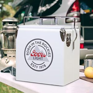 Coors Light Retro Ice Chest Cooler with Bottle Opener 13L (14 qt), 18 Can Capacity, White and Silver, Vintage Style Ice Bucket for Camping, Beach, Picnic, RV, BBQs, Tailgating, Fishing