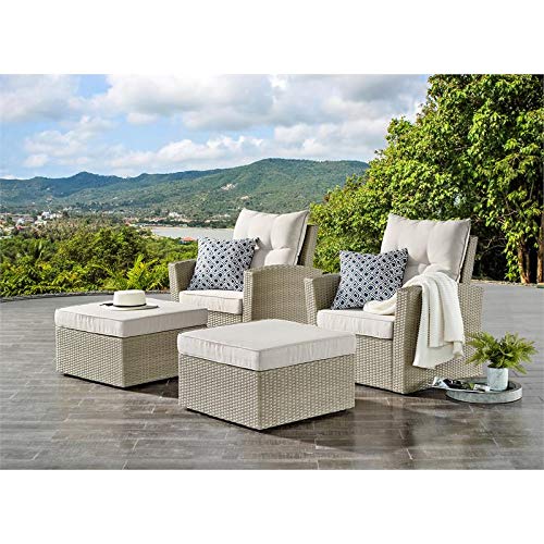 Alaterre Furniture Canaan All-Weather Wicker Outdoor Armchair w/ Cushions & Pillow Seat Tufted Back, Resin Wicker & RustProof Aluminum Powder Coated Frame, Cream, Weatherproof Patio/Deck Furniture Set