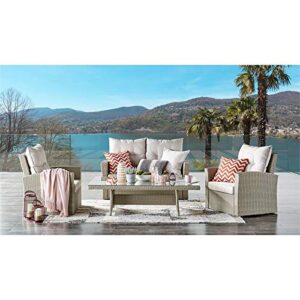 Alaterre Furniture Canaan All-Weather Wicker Outdoor Armchair w/ Cushions & Pillow Seat Tufted Back, Resin Wicker & RustProof Aluminum Powder Coated Frame, Cream, Weatherproof Patio/Deck Furniture Set