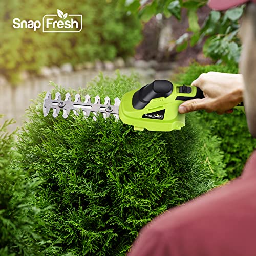 SnapFresh Cordless Grass Shears - Portable 2-in-1 Hedge Trimmer, 7.2V Electric Handheld Trimmer, Lightweight & Safe Hedge Shears with 1 Charger, Grass Cutter Machine for Garden & Lawn, Garden Supplies