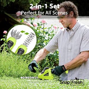 SnapFresh Cordless Grass Shears - Portable 2-in-1 Hedge Trimmer, 7.2V Electric Handheld Trimmer, Lightweight & Safe Hedge Shears with 1 Charger, Grass Cutter Machine for Garden & Lawn, Garden Supplies