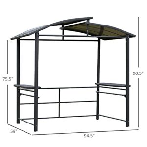 Outsunny 8x5ft Grill Gazebo Shelter with Interlaced Vented Polycarbonate Roof, Outdoor BBQ Gazebo with Side Shelves for Hanging Tools
