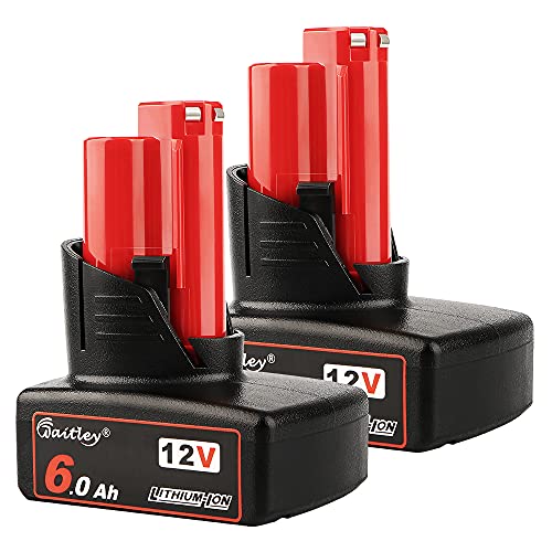 waitley 2 Pack 12V 6A Replacement Battery Compatible with Milwaukee M12 6.0Ah Power Tools