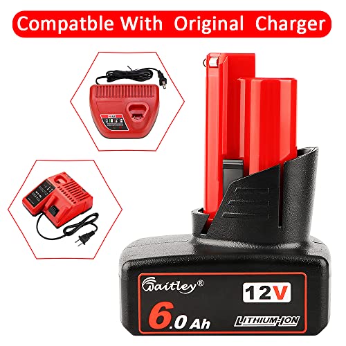 waitley 2 Pack 12V 6A Replacement Battery Compatible with Milwaukee M12 6.0Ah Power Tools