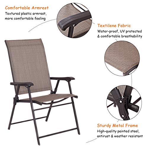 GOFLAME Patio Chairs Folding Sling Back Chairs, Portable Furniture Chairs Indoor Outdoor for Camping Garden Pool Beach, Set of 2