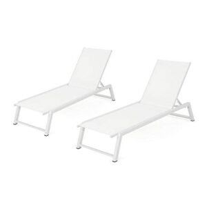 2-piece white contemporary aluminum outdoor furniture patio lounger set