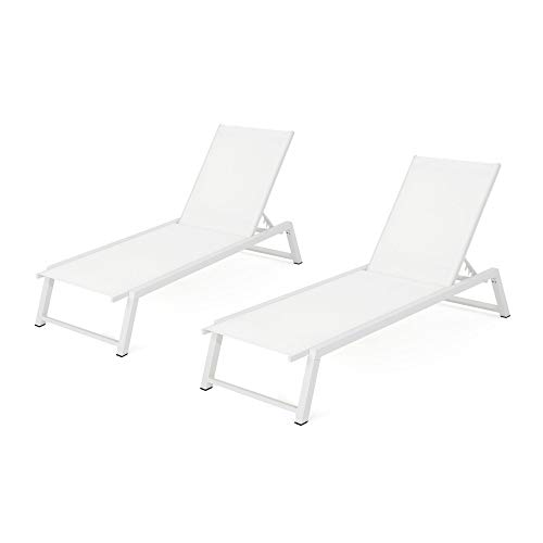 2-Piece White Contemporary Aluminum Outdoor Furniture Patio Lounger Set