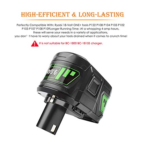 Upgraded 9.0Ah 2Packs P108 18V Battery Replacement Compatible with Ryobi 18V ONE+ P108 P102 P103 P104 P105 P107 P109 P122 Cordless Tool Battery Packs, Rapid Rechargeable Batteries with Indicator