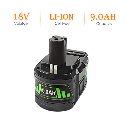 Upgraded 9.0Ah 2Packs P108 18V Battery Replacement Compatible with Ryobi 18V ONE+ P108 P102 P103 P104 P105 P107 P109 P122 Cordless Tool Battery Packs, Rapid Rechargeable Batteries with Indicator