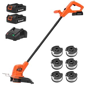 maxlander cordless weed wacker 10 inch with 2 pcs 20v 2.0ah batteries, weed wacker with 1 pcs quick charger & 6 pcs replacement spool trimmer lines, lightweight weed edger (10-inch string trimmer)
